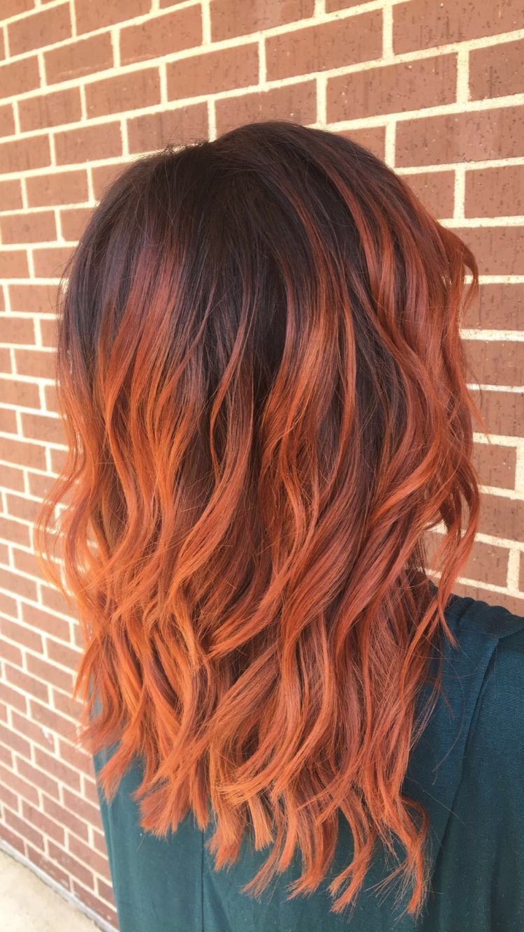 Copper Red Balayage | Orange Ombre Hair, Red Balayage Hair Pertaining To Pixie Hairstyles With Red And Blonde Balayage (View 20 of 20)
