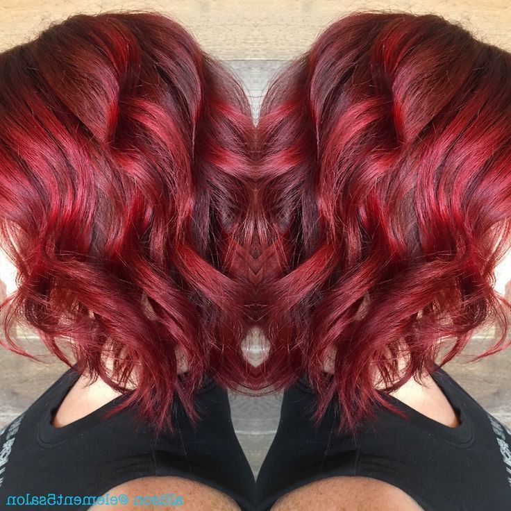 Fiery Red With Red Violet Shadow Root Vibrant Red Bright Inside Bright Red Balayage On Short Hairstyles (View 20 of 20)