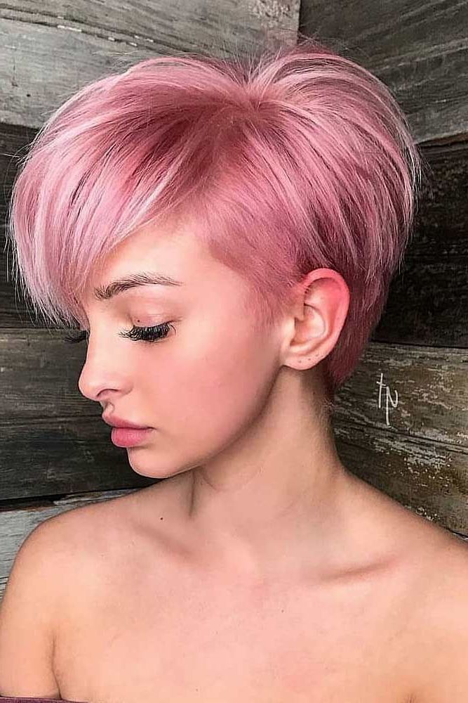 Long Layered Pixie Haircut #pixiecut #rosegoldpixie With Newest Pastel Pixie Hairstyles With Undercut (View 6 of 20)