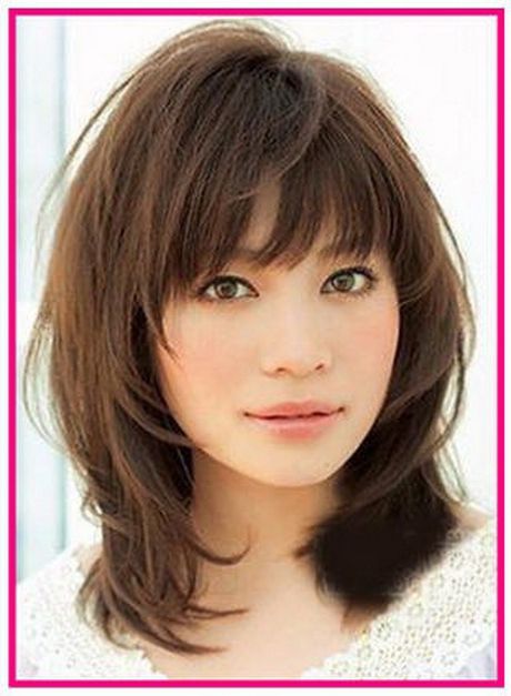 Most Popular Chin Length Bangs And Face Framing Layers Hairstyles Regarding Layered Medium Hairstyles With Bangs (View 18 of 20)