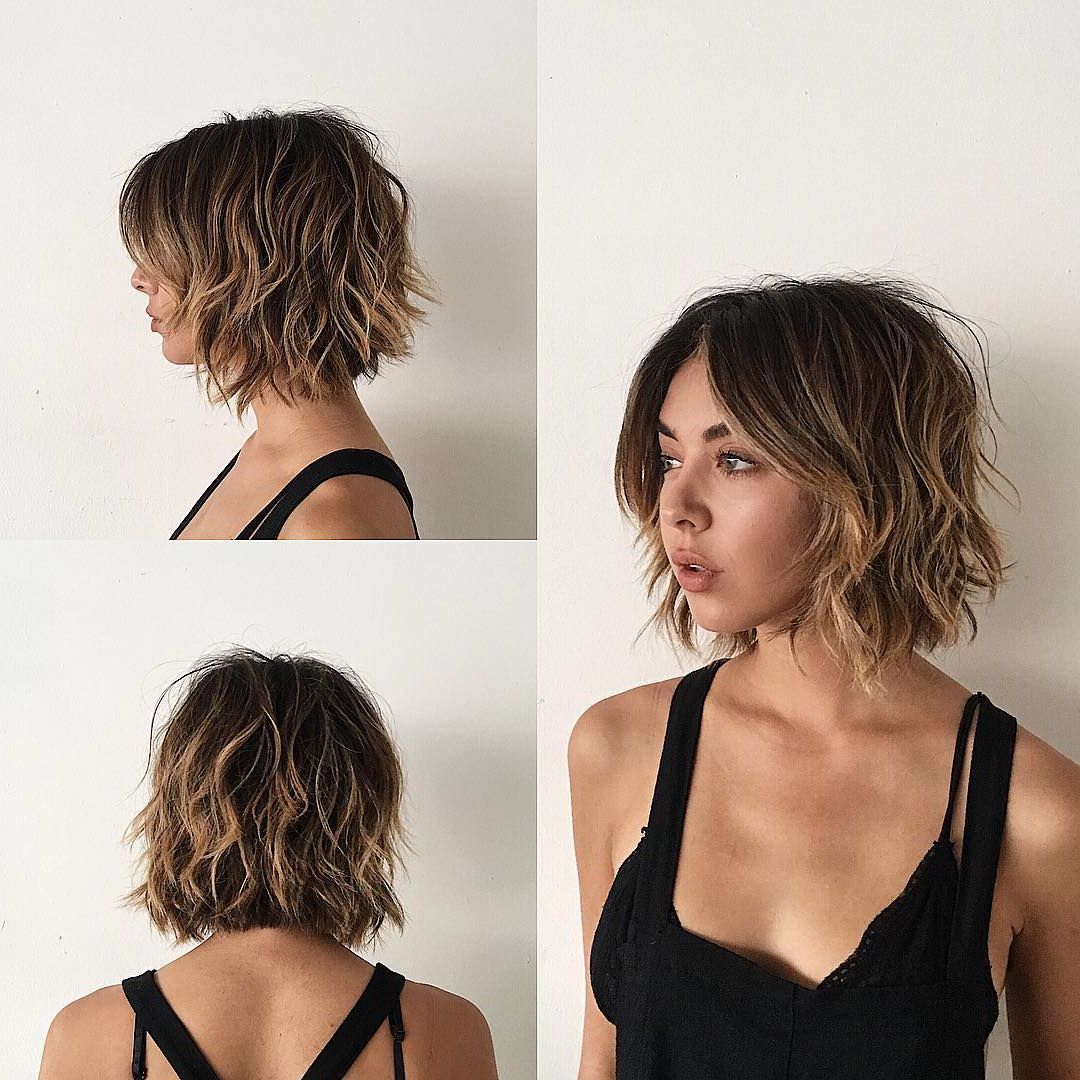 Sexy Layered Bob With Curtain Bangs And Undone Wavy Pertaining To Bronde Balayage For Short Layered Haircuts (View 10 of 20)
