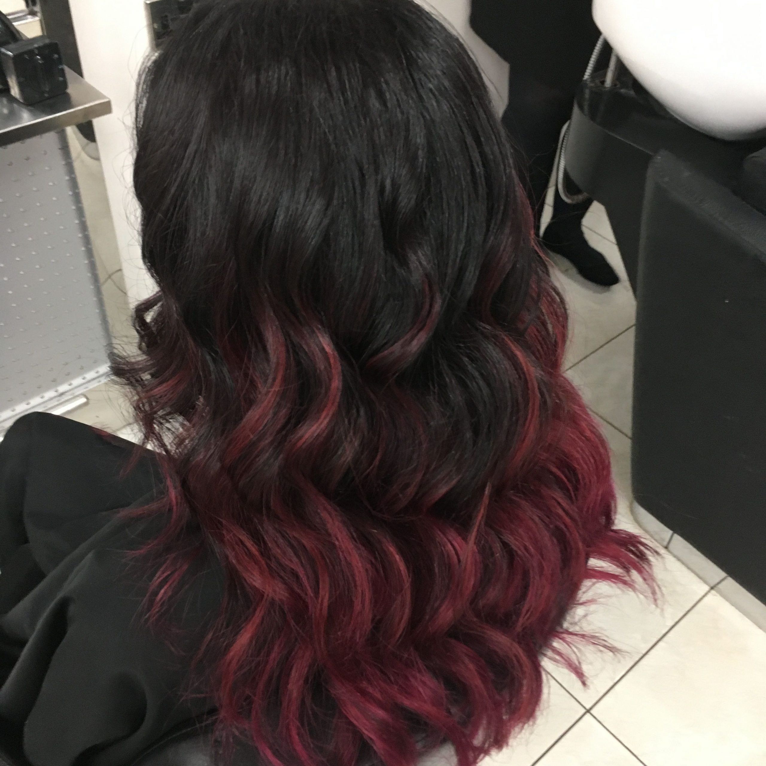 Wavy, Curls, Pink, Burgundy, Black, Balayage Hairstyle Intended For Burgundy Balayage On Dark Hairstyles (View 6 of 20)