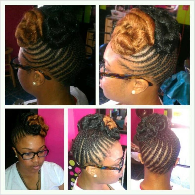Widely Used Two Tone Undercuts For Natural Hair With Regard To Funky Two Tone Cornrows Updo (View 7 of 20)