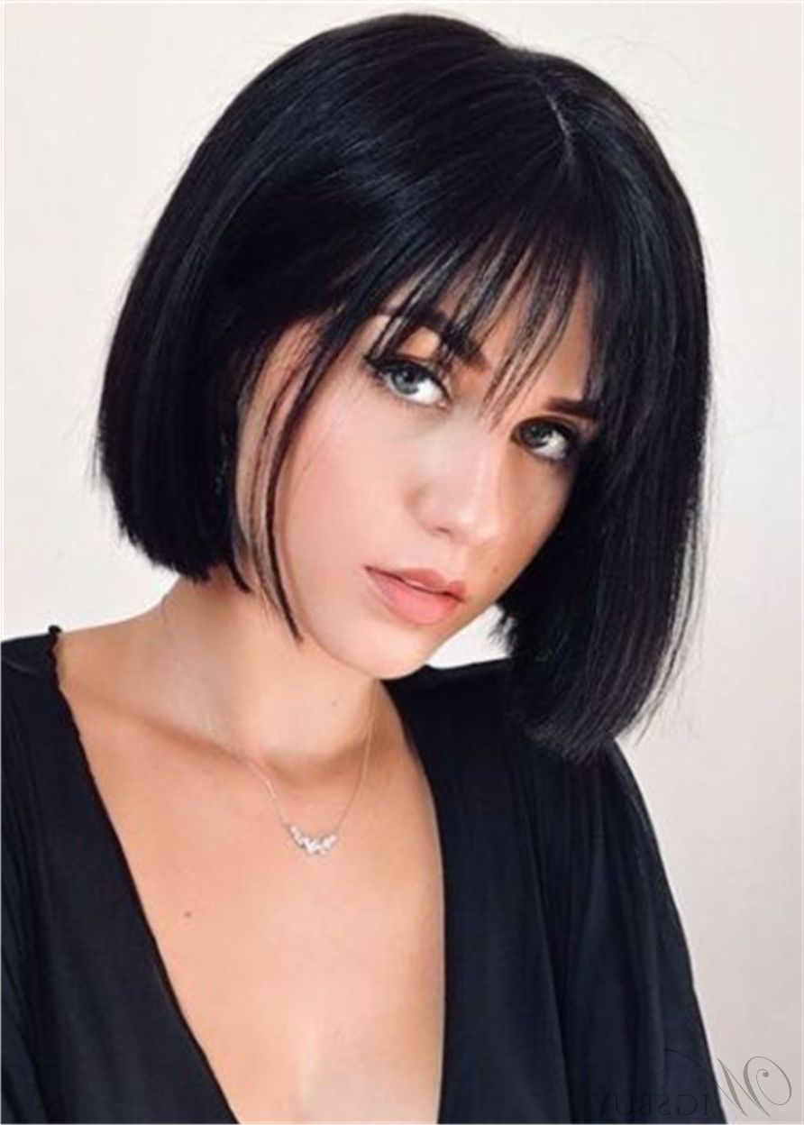Bob Hairstyle Straight Synthetic Hair Wigs With Bangs 12 With Most Recent Short Wavy Hairstyles With Straight Wispy Fringe (View 5 of 20)