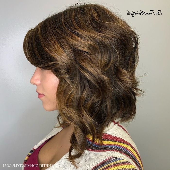 Current Wavy Hairstyles With Side Swept Wavy Bangs Inside Textured Bronde Bob – 20 Chic Long Inverted Bobs To (View 15 of 20)