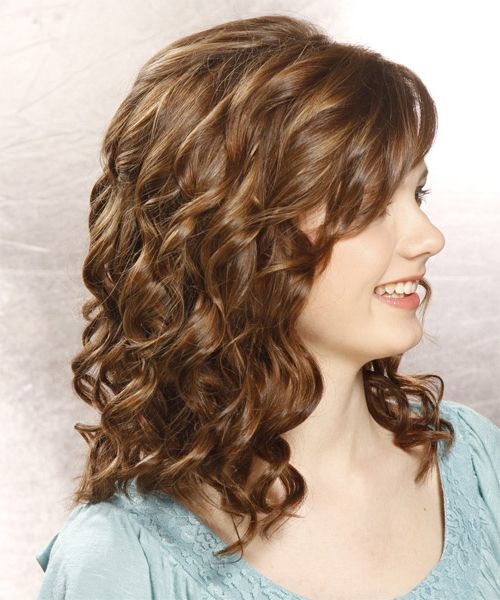 Current Wavy Hairstyles With Side Swept Wavy Bangs With Medium Curly Chestnut Brunette Hairstyle With Side Swept Bangs (View 12 of 20)