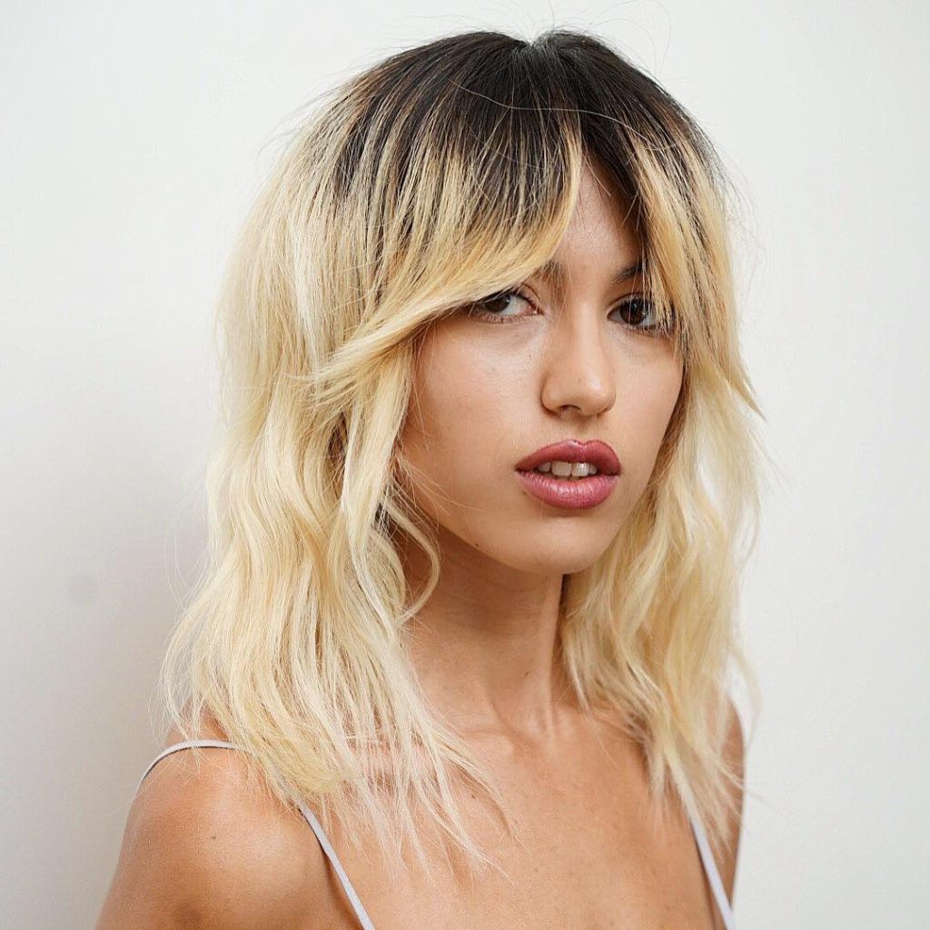 Famous Long Wavy Hairstyles With Curtain Bangs Intended For Messy Platinum Blonde Wavy Textured Lob With Fringe (View 15 of 20)