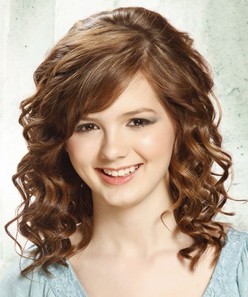 Medium Curly Formal Hairstyle With Side Swept Bangs With Best And Newest Medium Wavy Hairstyles With Bangs (View 10 of 20)