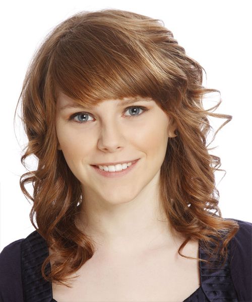 Most Popular Wavy Hairstyles With Side Swept Wavy Bangs Intended For Medium Curly Formal Hairstyle With Side Swept Bangs (View 5 of 20)