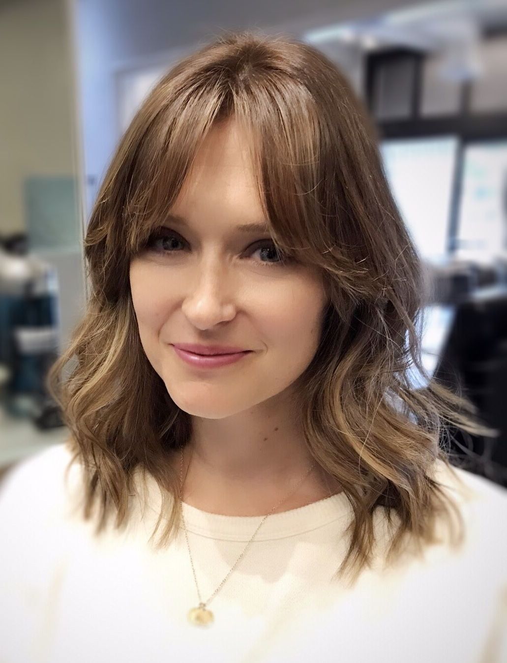 Popular Layered Wavy Hairstyles With Curtain Bangs Intended For Curtain Bangs! Instagram @hairbyangieblue (View 8 of 20)