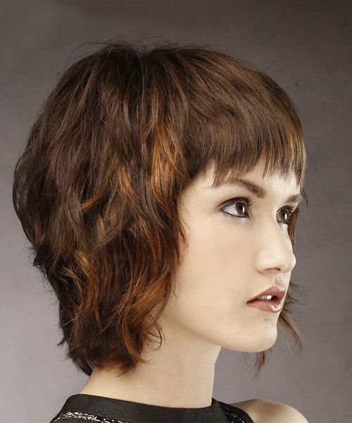 Short Straight Brunette Shag Hairstyle With Layered Bangs Within Trendy Shag Hairstyles With Messy Wavy Bangs (View 13 of 20)