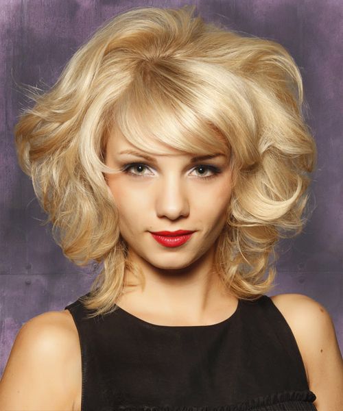 Well Liked Wavy Hairstyles With Layered Bangs Throughout Medium Curly Layered Light Blonde Bob Haircut With Side (View 16 of 20)