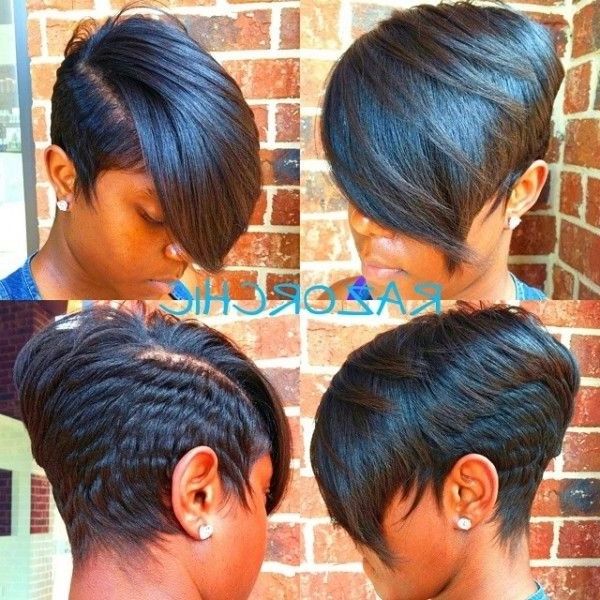 12 Coolest Black Hairstyles With Bangs – Pretty Designs Intended For Famous Very Short Pixie Haircuts With A Razored Side Part (View 10 of 20)