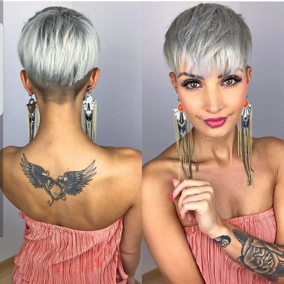 Pin On Sliver White Hair Inside Well Liked Very Short Pixie Haircuts With A Razored Side Part (View 7 of 20)