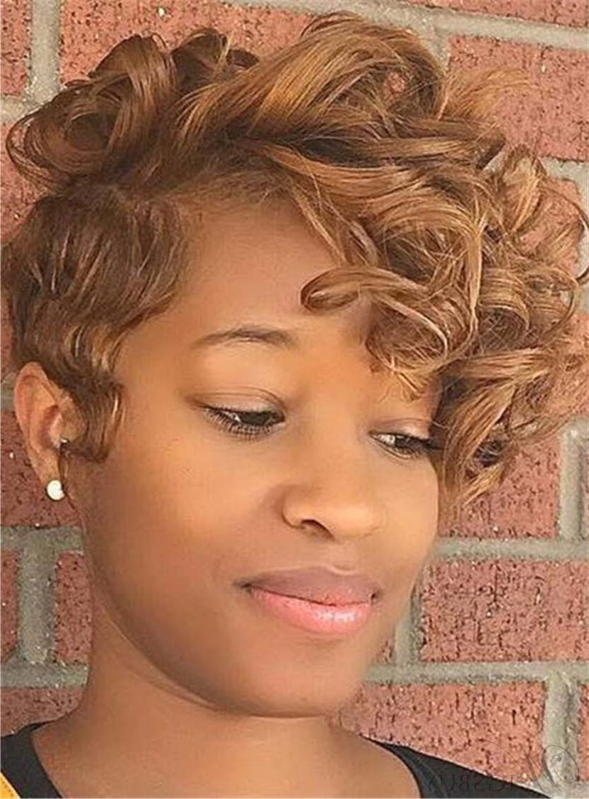 Recent Very Short Pixie Haircuts With A Razored Side Part In Pixie Short One Side Part Big Curly Wigs Synthetic Hair Lace Front Cap (View 9 of 20)