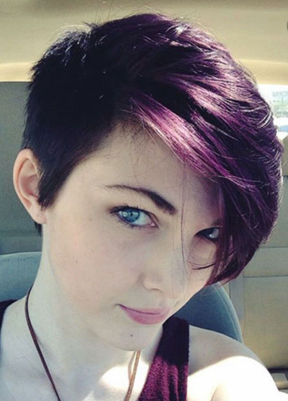 Short Hair, Long Side Bangs, Dark Purple Hair Color (View 4 of 20)