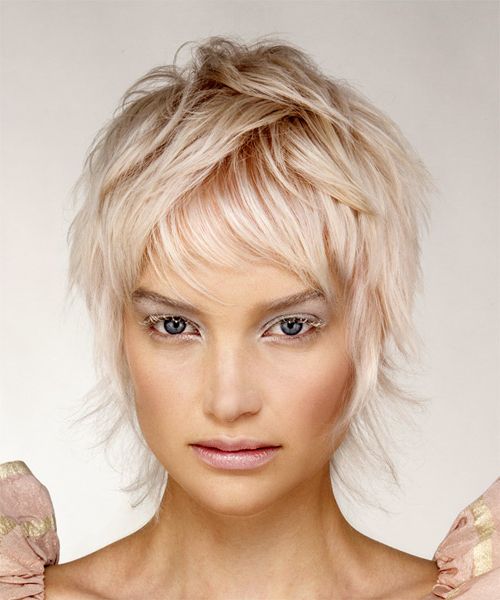 Short Wavy Formal Shag Hairstyle With Layered Bangs – Light Blonde Hair In Fashionable Pixie Hairstyless With Wispy Bangs (View 15 of 20)