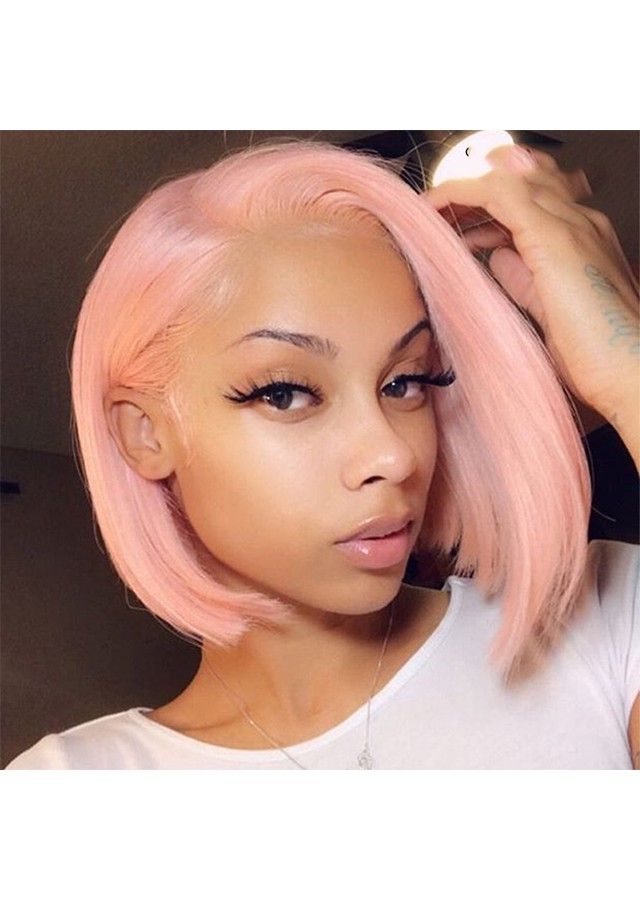 Well Liked Textured Pastel Pink Pixie Haircuts For Light Pink Short Bob Wig Colorful Lace Front Human Hair Wig (View 13 of 20)