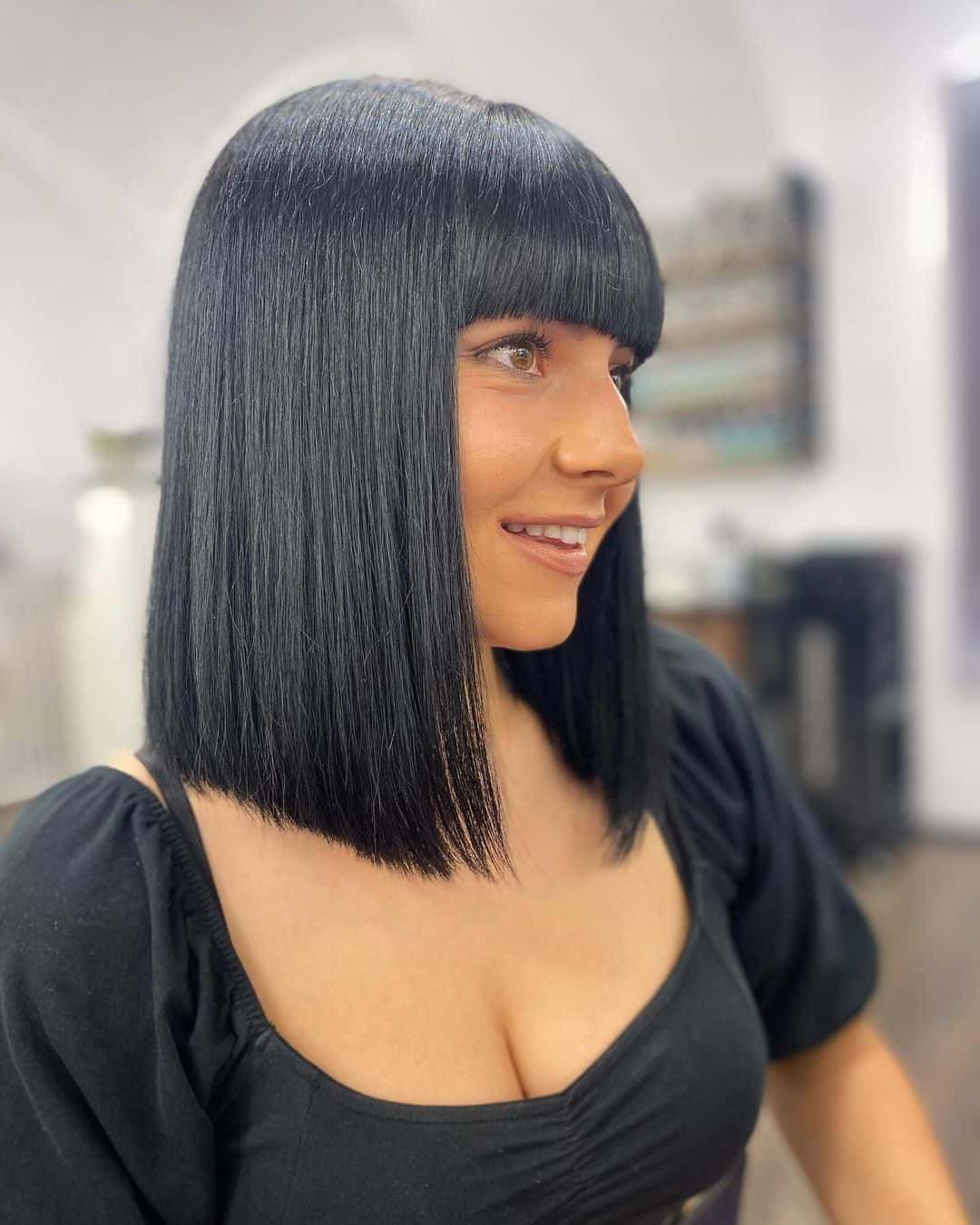 31 Trendiest Long Bob With Bangs + What To Consider Before Getting This For Preferred Blunt Lob Haircuts With Straight Bangs (View 6 of 20)