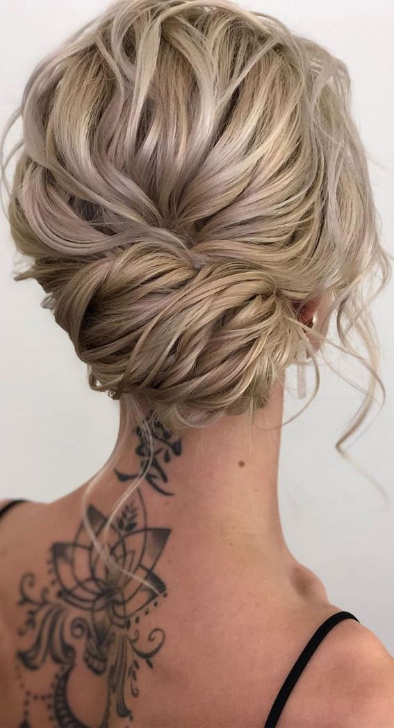 75 Trendiest Updo Hairstyles 2021 : Messy Chignon For Medium Length With Fashionable Medium Hair Updos Hairstyles (View 12 of 20)