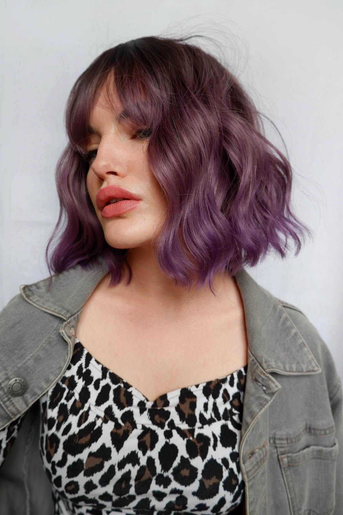 Current Purple Wavy Shoulder Length Bob Haircuts With Regard To Purple Ombre Wavy Bob Wig With Bangs (View 15 of 20)