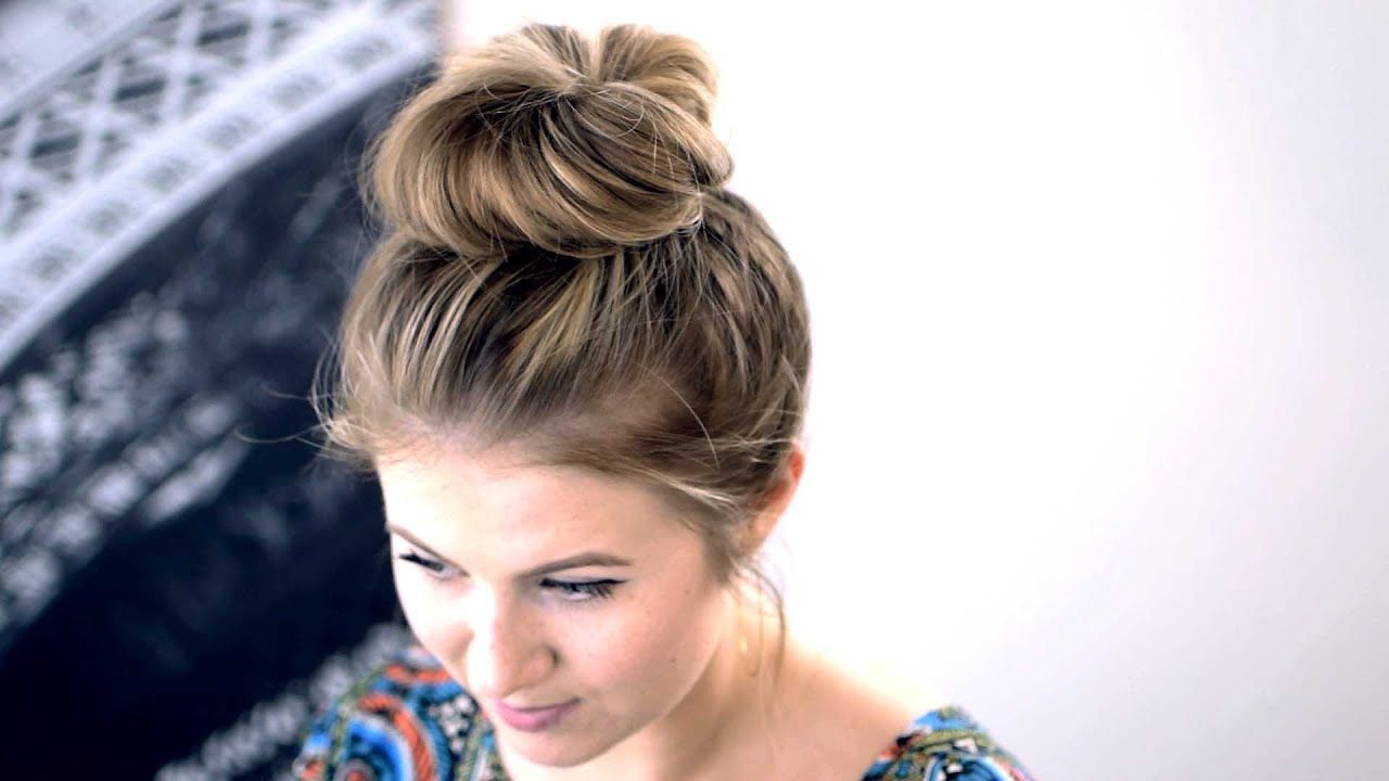 Favorite Medium Length Hairstyles With Top Knot Throughout Messy Top Knot For Short/medium Hair Tutorial (View 5 of 20)
