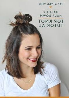 Favorite Medium Length Hairstyles With Top Knot Within How To Do The Half Top Knot On Short Hair – An Indigo Day (View 4 of 20)