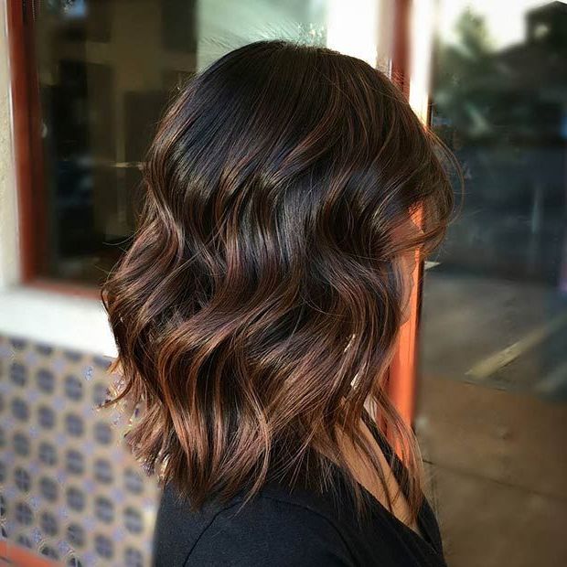 Hair Lengths, Brunette  Hair Color, Balayage Brunette In Famous Wavy Lob Haircuts With Caramel Highlights (View 4 of 20)
