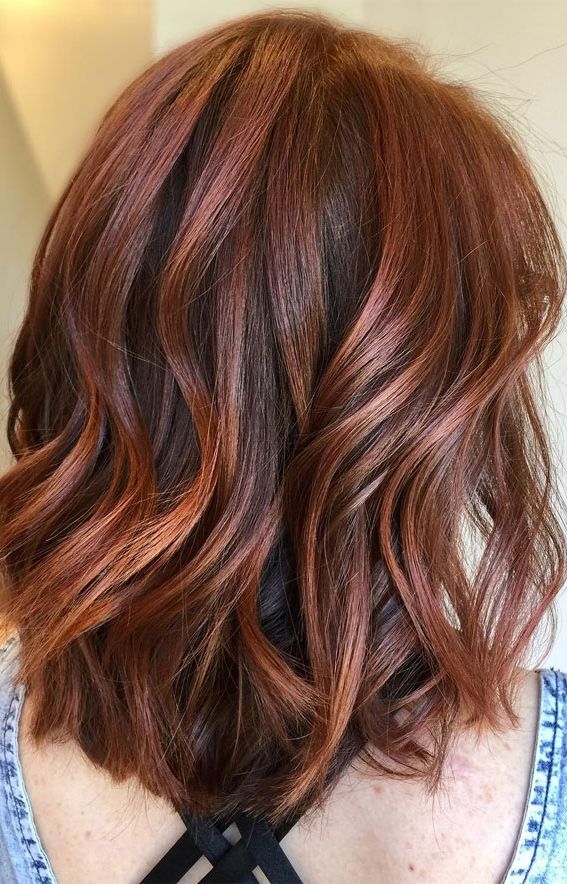 Latest Copper Medium Length Hairstyles In 39 Best Autumn Hair Colours & Styles For 2021 : Copper & Dark Choco Swirl Shoulder  Length (View 10 of 20)