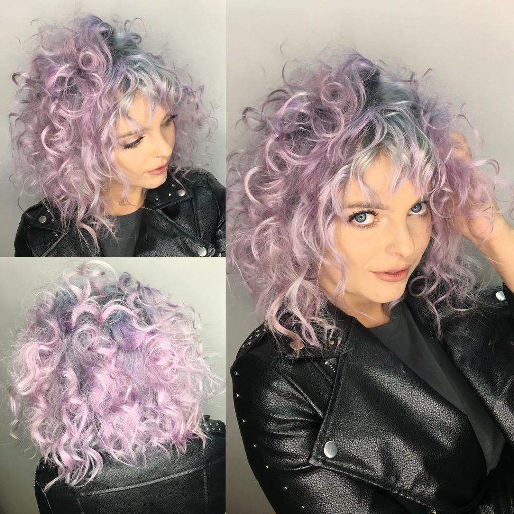 Messy Curly Shoulder Length Cut With Pink Color And Silver Shadow Roots –  The Latest Hairstyles For Men And Women (2020) – Hairstyleology Intended For Popular Messy &amp; Wavy Pinky Mid Length Hairstyles (View 6 of 20)