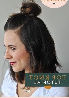Most Current Medium Length Hairstyles With Top Knot Inside How To Do The Half Top Knot On Short Hair – An Indigo Day (View 10 of 20)