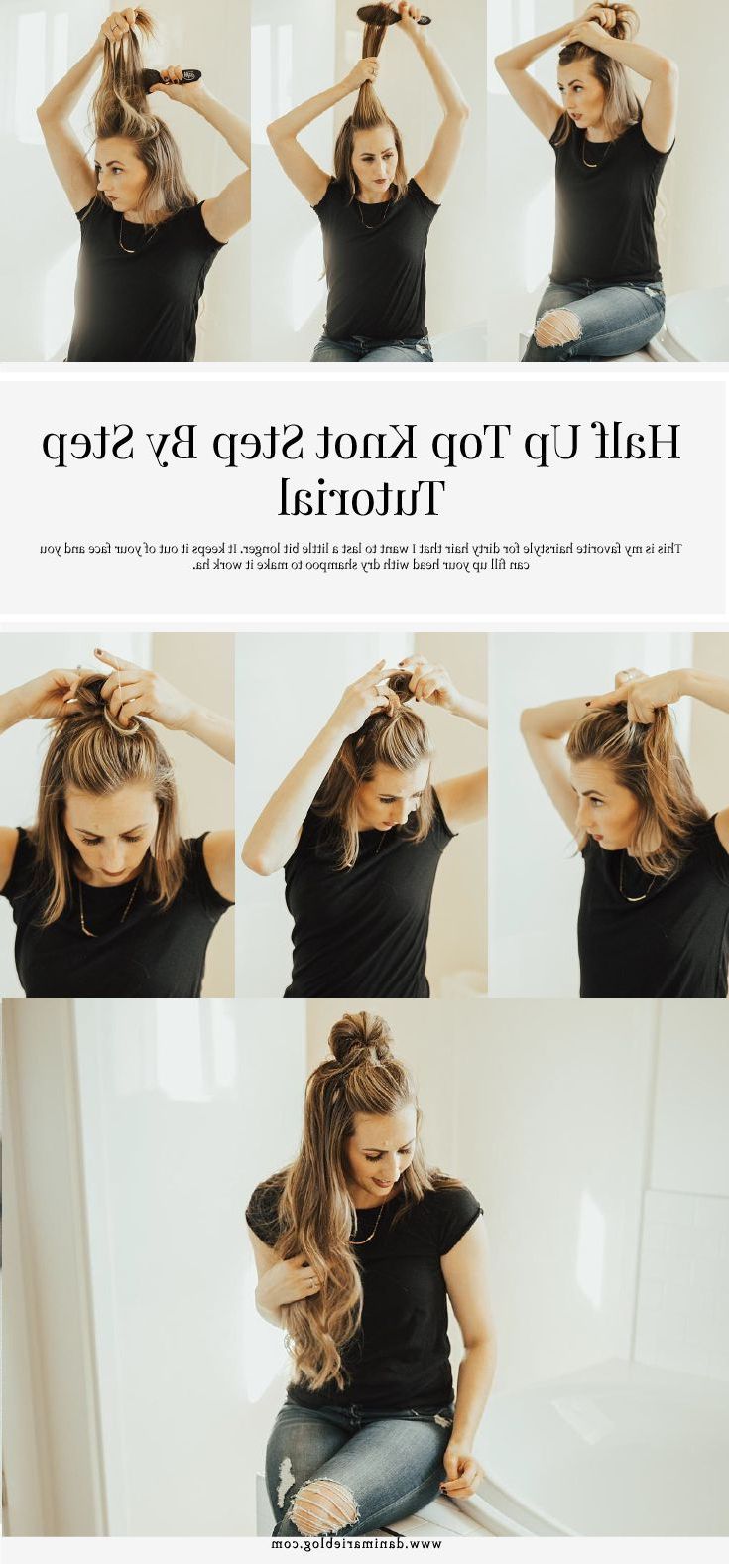 Most Popular Half Up Hairstyles With Top Knots With Regard To Half Top Knot Hair Tutorial (View 11 of 20)