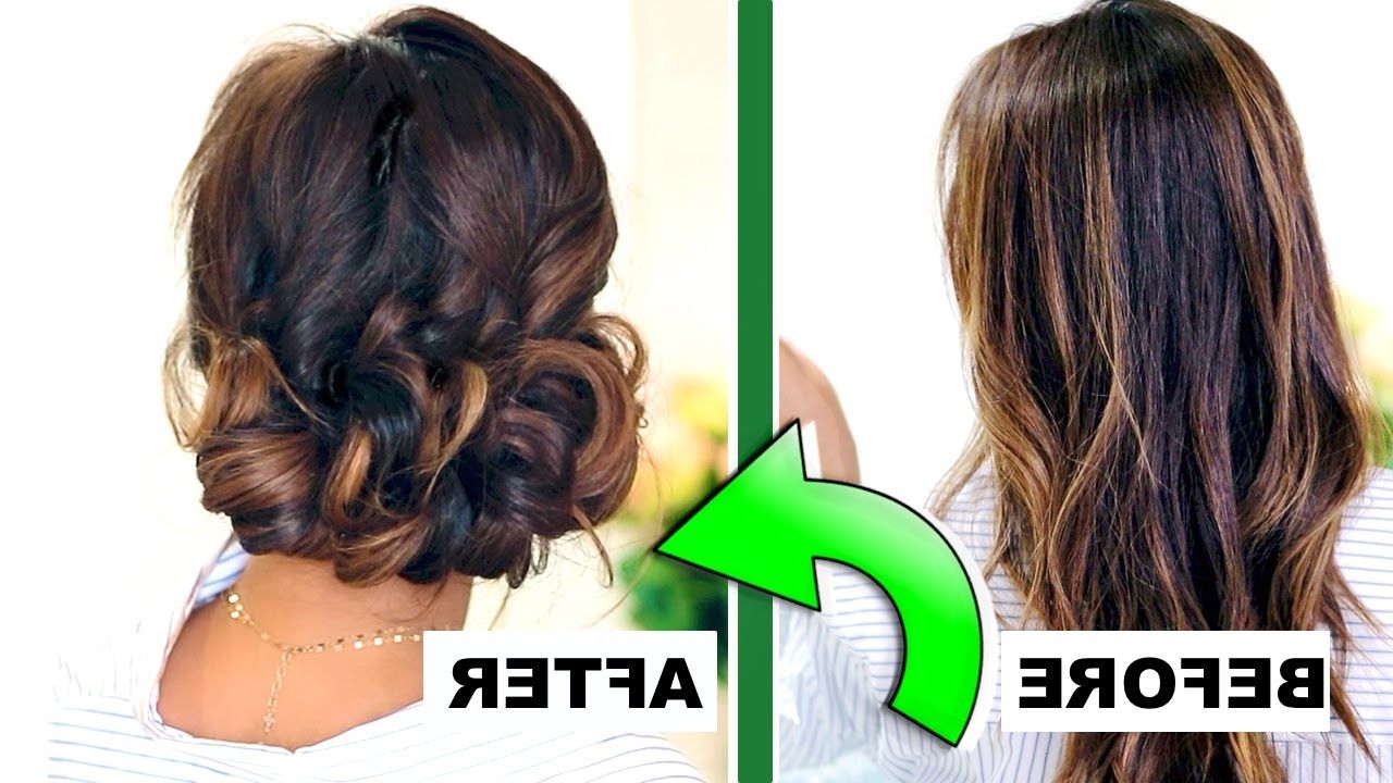 Most Up To Date Wavy Updos Hairstyles For Medium Length Hair Within ☆ 3 Minute Elegant Curly Bun 👍🏽 (Gallery 20 of 20)