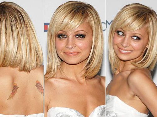 Nicole Richie Blonde Bob Hairstyle With Side Swept Bangs – Hairstyles Weekly Inside Side Pinned Lob Hairstyles (View 13 of 20)