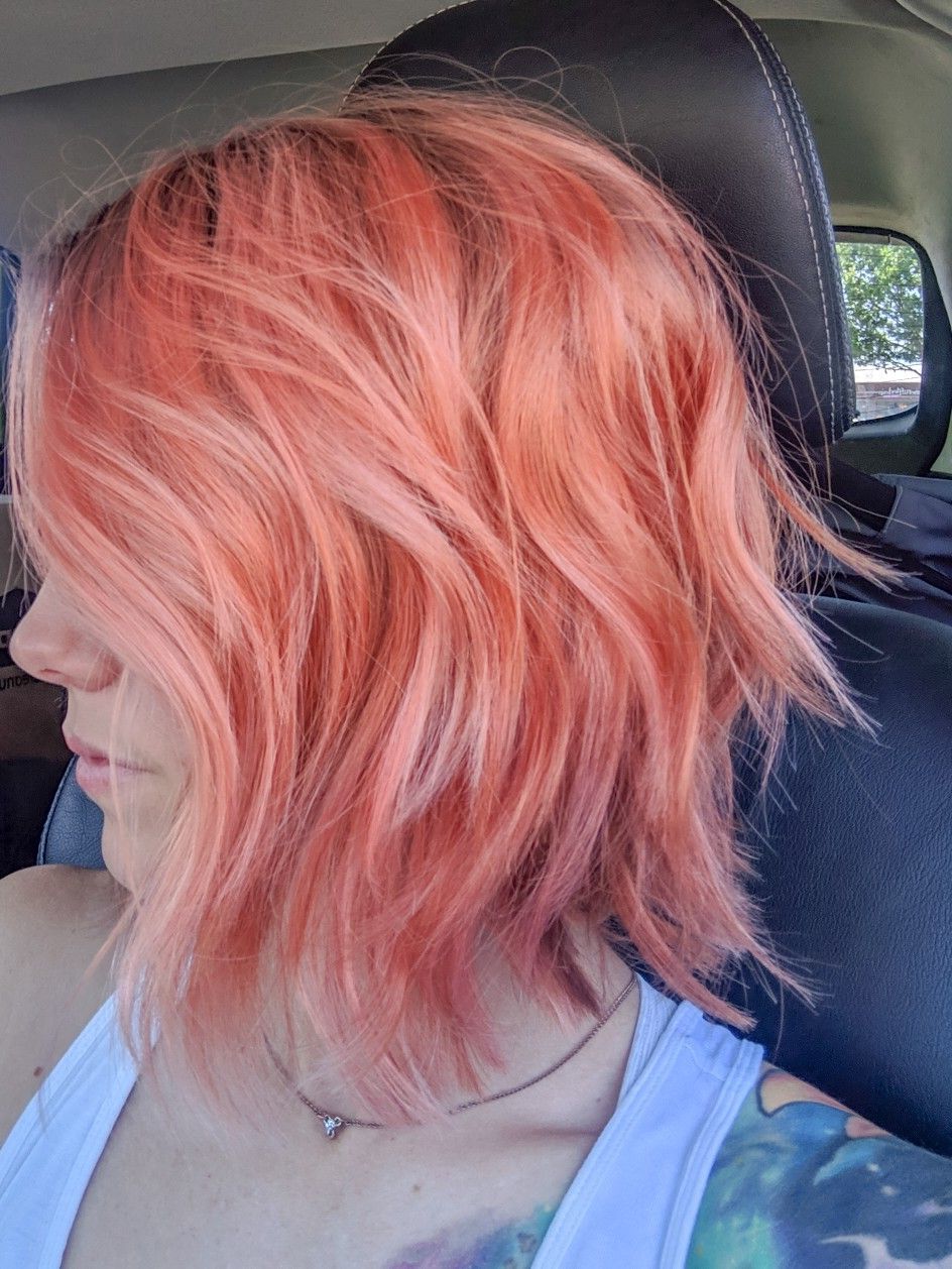 Peach Wavy Hair | Coral Hair, Peach Hair Colors, Short Hair Balayage Pertaining To Peach Wavy Stacked Hairstyles For Short Hair (View 2 of 20)