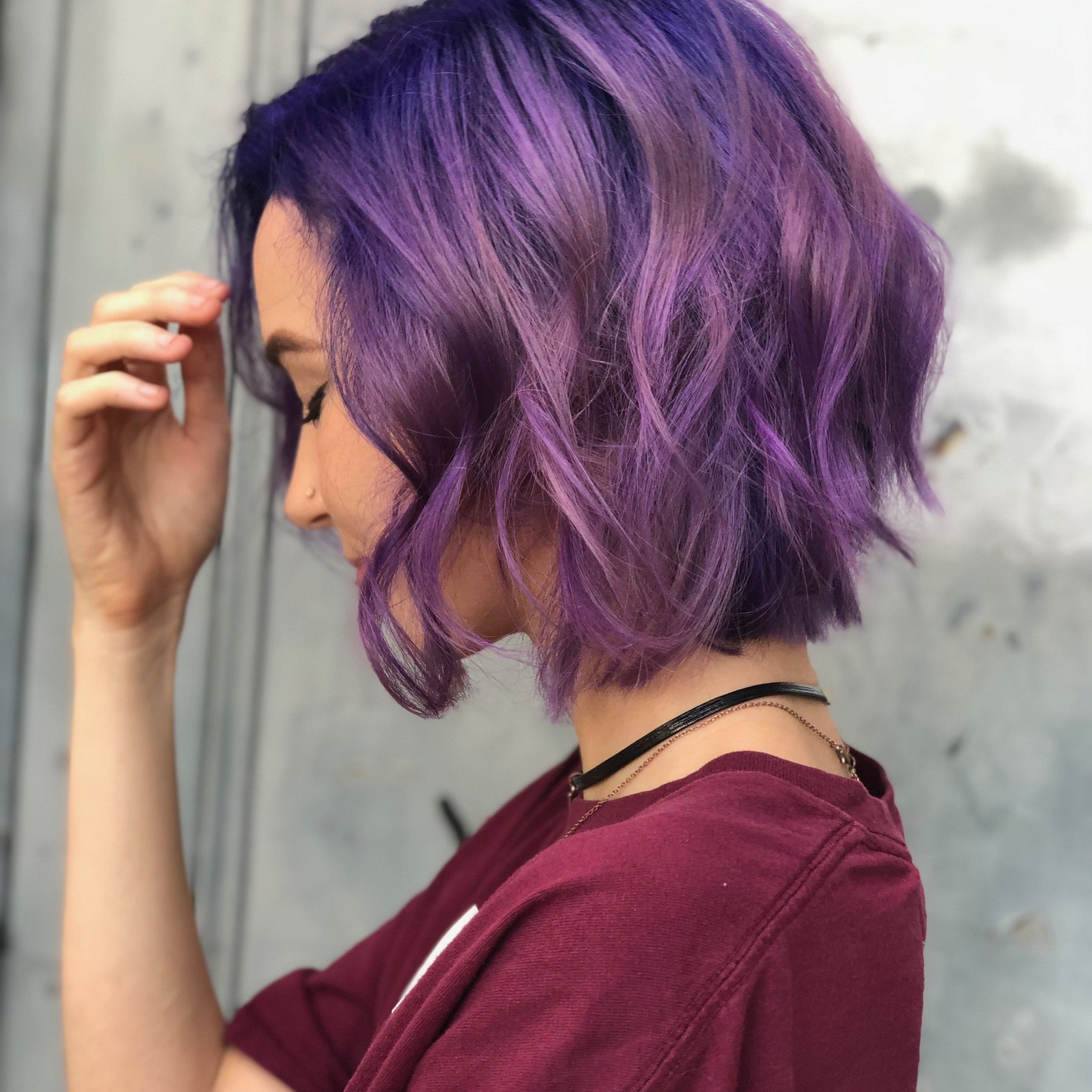 Short Purple Hair Haircut Waves Curly Hair (View 5 of 20)