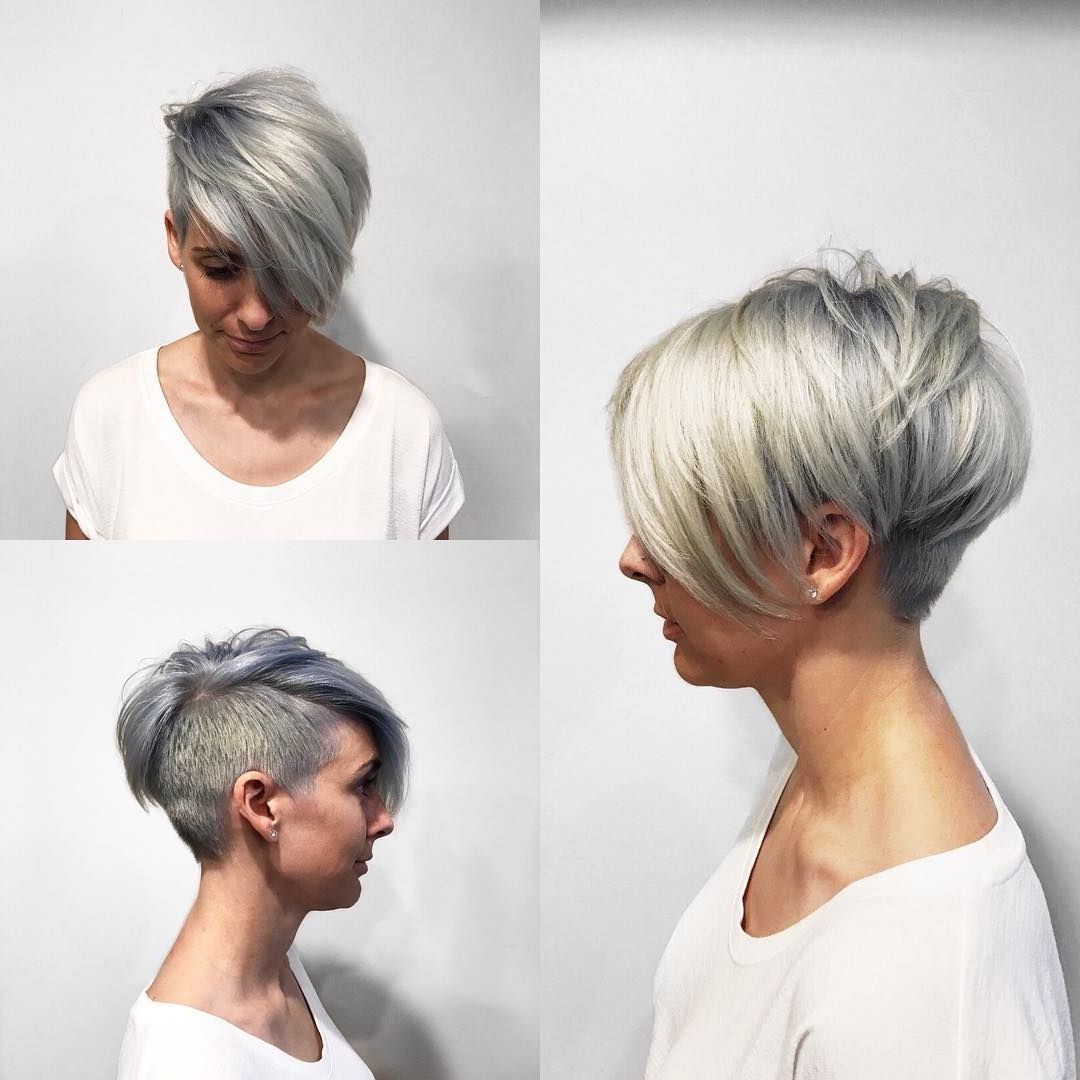 Textured Platinum Undercut Pixie With Long Side Swept Bangs And Metallic  Silver Shadow Roots – The Latest Hairstyles For Men And Women (2020) –  Hairstyleology | Undercut Pixie, Undercut Hairstyles, Undercut Pixie Haircut For Side Parted Pixie Hairstyles With An Undercut (View 9 of 20)
