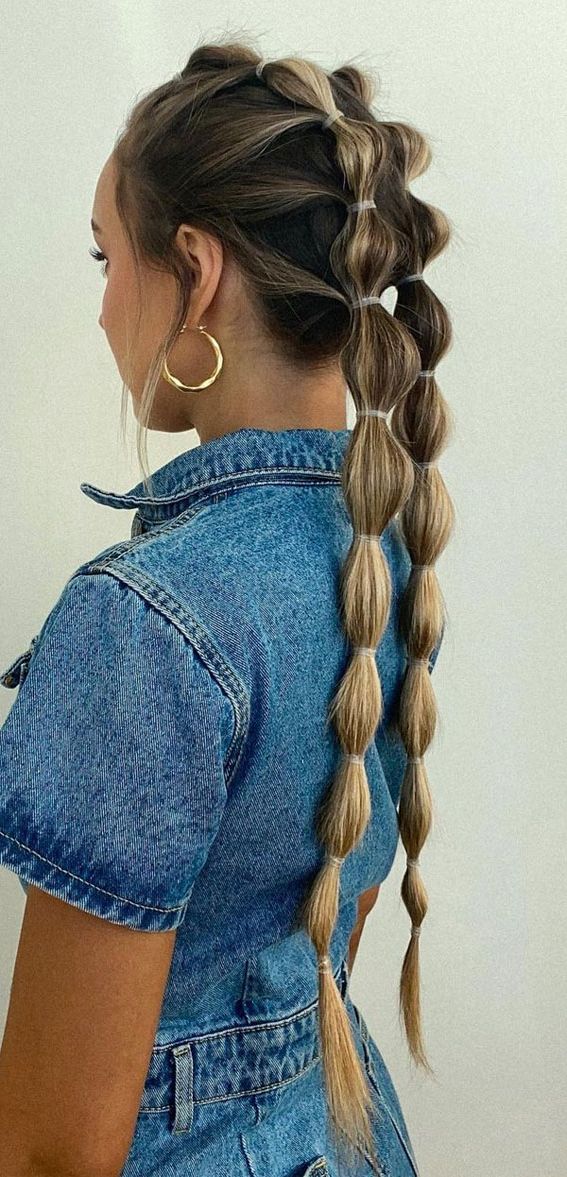 Well Known Bubble Hairstyles For Medium Length Inside 32 Cute Ways To Wear Bubble Braid : Long Bubble Braid Pigtails (View 2 of 20)