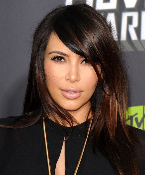Widely Used Straight Mid Length Chestnut Hairstyles With Long Bangs For Medium Length Hair: Artistic Chestnut Highlights On Sliced Reduce – Kim  Kardashian Hairstyle – Http://… (View 3 of 20)