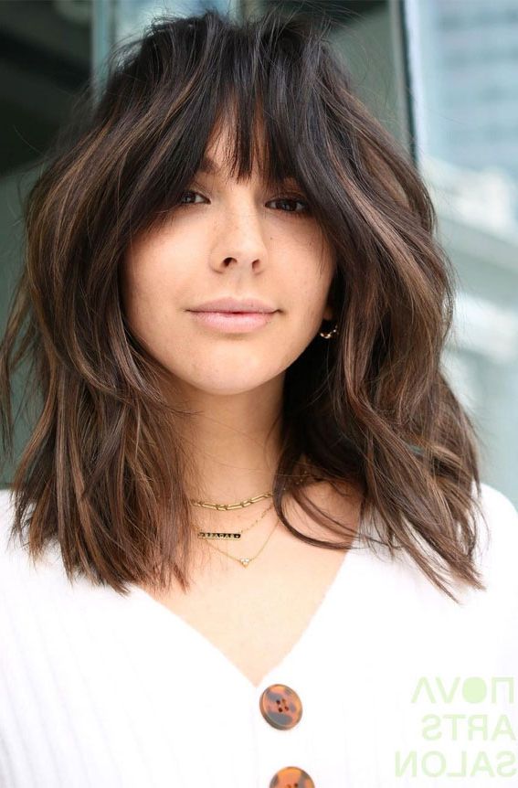 20 Mid Length Hairstyles With Fringe And Layers : Mid Length Layered  Haircut With Bangs For Recent Shoulder Length Hair With Bangs And Layers (View 7 of 15)