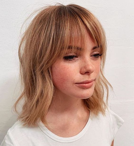 25 Stylish Long Bobs With Wispy Bangs – Styleoholic With Regard To Well Known Wavy Lob With Choppy Bangs (View 15 of 15)
