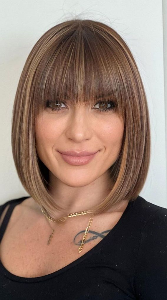 35 Sleek And Chic Bob Hairstyles : Layered Bobs With Bangs In Current Shoulder Length Bob With Bangs (Gallery 8 of 15)