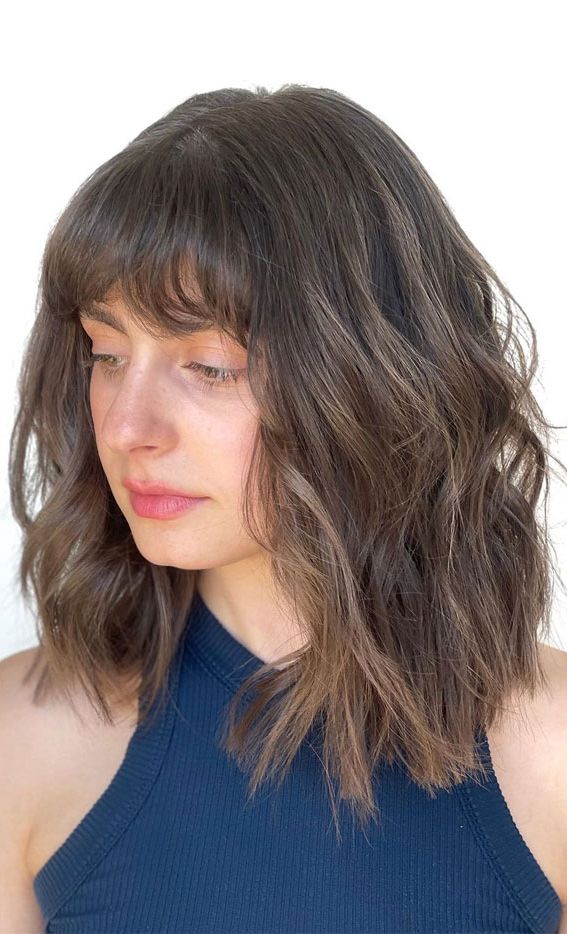 40 Trendy Lob Haircuts & Hairstyles In 2022 : Lob With Fringe + Waves With Most Popular Wavy Lob With Choppy Bangs (View 9 of 15)