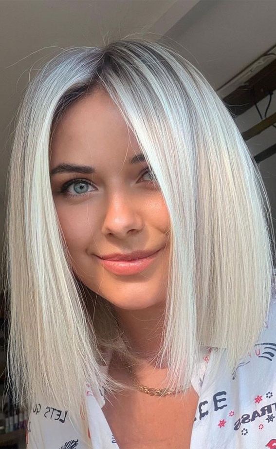40 Trendy Lob Haircuts & Hairstyles In 2022 : Pearly Platinum Blonde  Balayage Lob For Fashionable Choppy Lob With Balayage Highlights (Gallery 9 of 15)