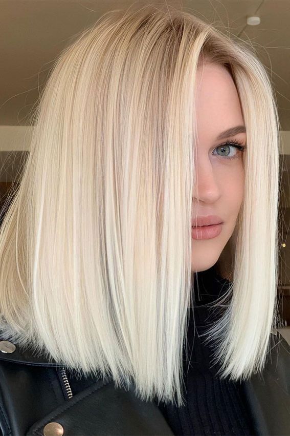 40 Trendy Lob Haircuts & Hairstyles In 2022 : Platinum Side Part Blonde Lob Within Famous Straight Layered Lob (Gallery 14 of 20)