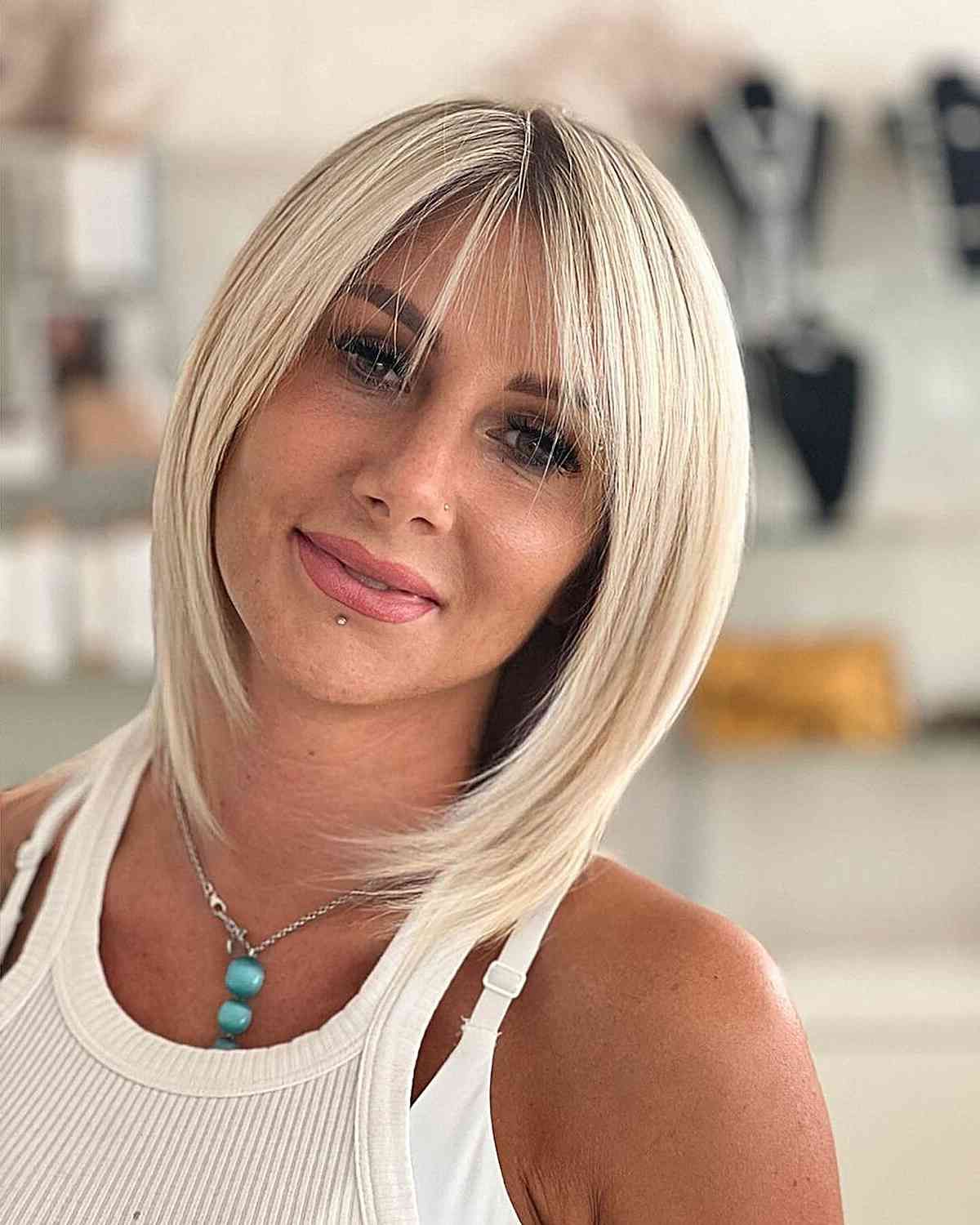 42 Trendiest Long Bob With Bangs + What To Consider Before Getting This For Current Blonde Razored Lob With Full Bangs (Gallery 9 of 15)