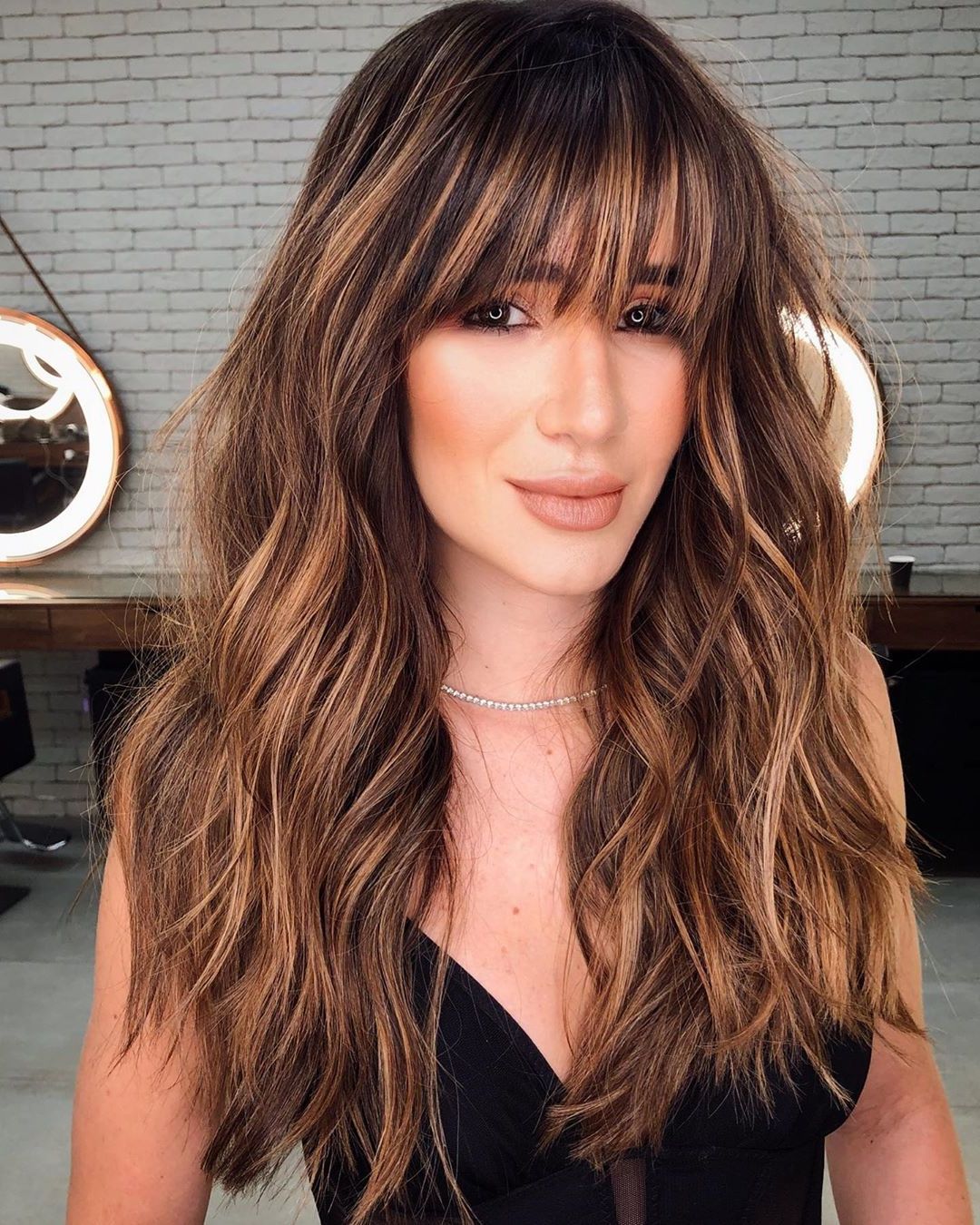 50 Prettiest Long Layered Haircuts With Bangs For 2023 – Hair Adviser Pertaining To Famous Dense Fringe Plus Messy Waves (View 6 of 15)