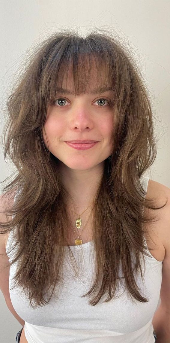 50 Shag Haircuts With Bangs : Long Layered Shag With Wispy Bangs Regarding Famous Long Bangs And Shaggy Lengths (Gallery 11 of 15)