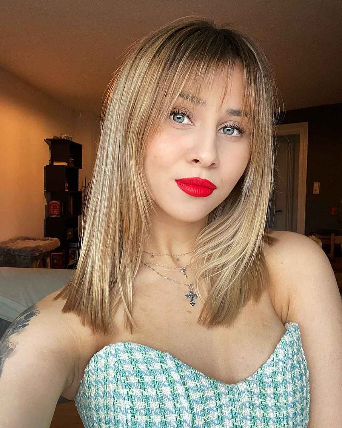 63 Cute Shoulder Length Hair With Bangs For An Instant Makeover Intended For Most Recent Wispy Medium Hair With Bangs (Gallery 7 of 15)