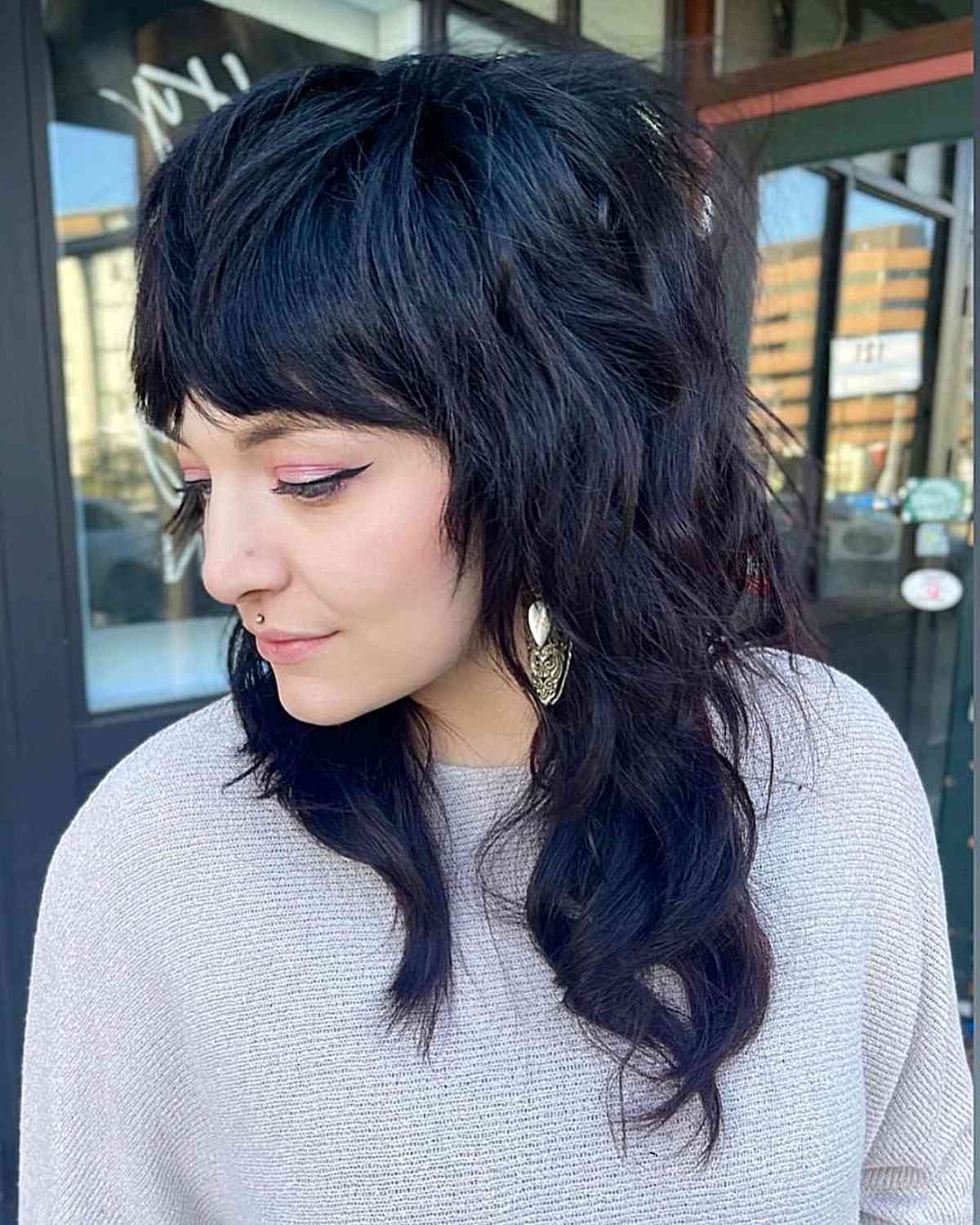 90 Chic Medium Shag Haircuts With Bangs For An On Trend Style Regarding Recent Shaggy Mid Length Hair With Massive Bangs (View 2 of 15)